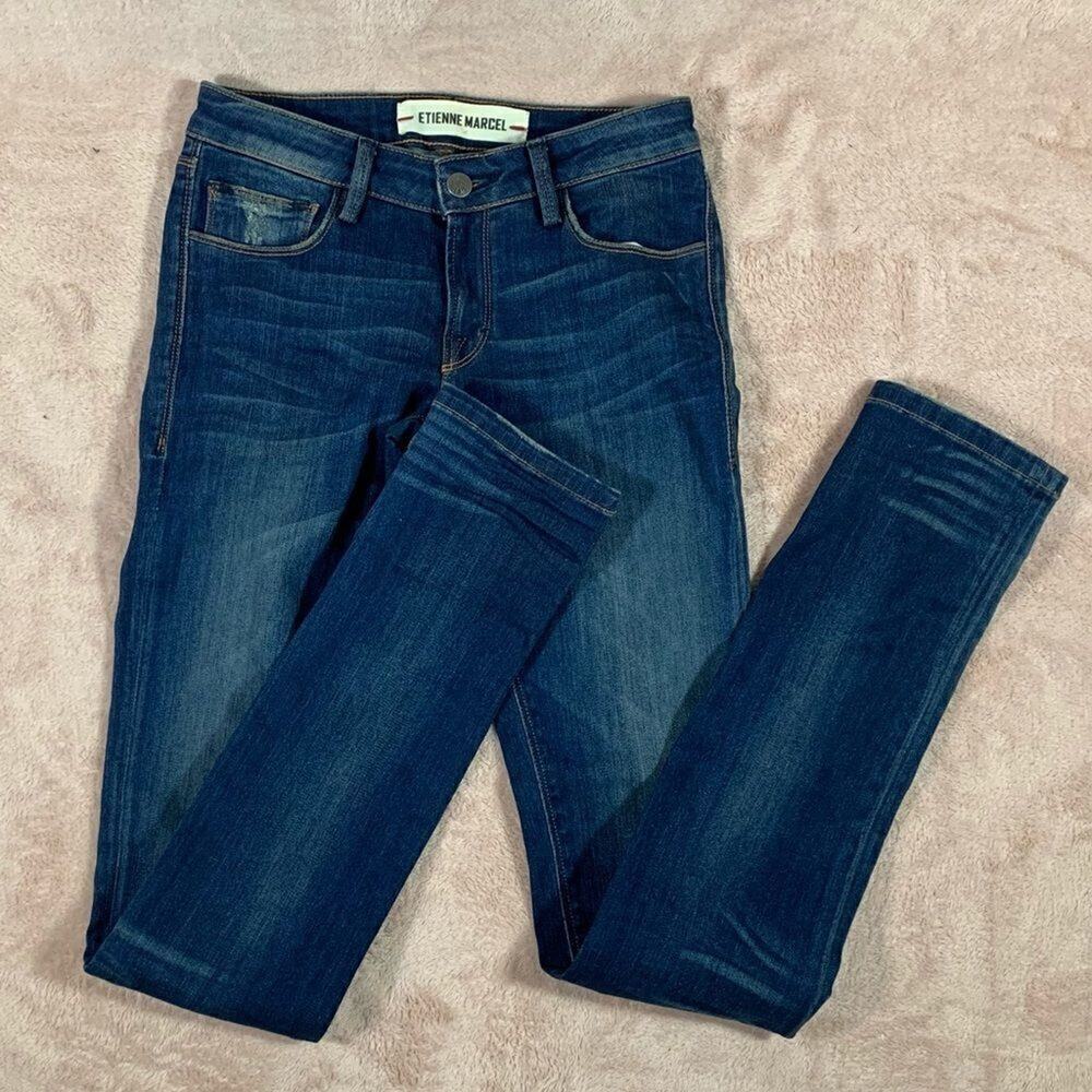 Etienne Marcel Low Rise Skinny Dark Wash Jeans Zip Denim Womens 24